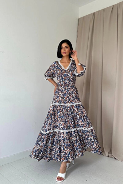 ETİLER COLLECTION Rochie brodata cu spate decoltat cu model