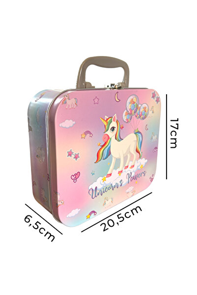mystylee Unicorn Metal Kutu | Kulplu Saklama Kutusu, Metal Organizer, 20,5x17x6,5 cm
