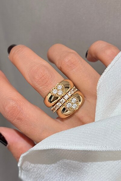 Lavian Accessories Heartline Kalın Bombeli Zirkon Taşlı yüzük (AYARLANABİLİR)
