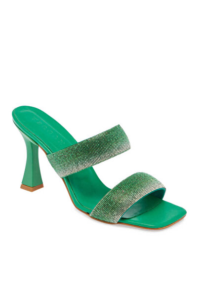 Tergan Yeşil Deri-Vegan Kadın Terlik - K24Y1TR67431-G81