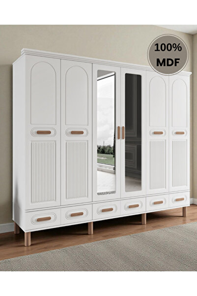 Home Comiet Perry 6 Kapaklı Aynalı Çekmeceli MDF Gardırop