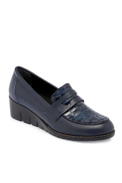 Tergan Lacivert Hakiki Deri Kadın Dolgu Topuklu Ayakkabı - K24S1AY67544-A31