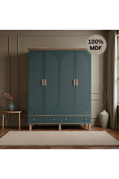 Home Comiet Sally 4 Kapaklı Mdf Çekmeceli Yeşil Gardırop
