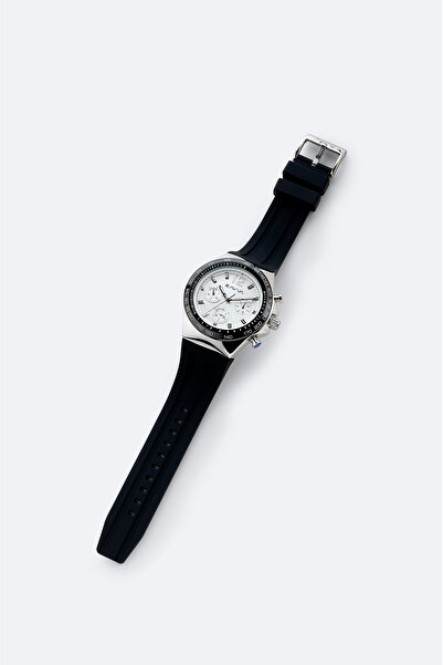 Avva Men's Black - Silver Gift Boxed Silicone Band Wrist Watch B009031