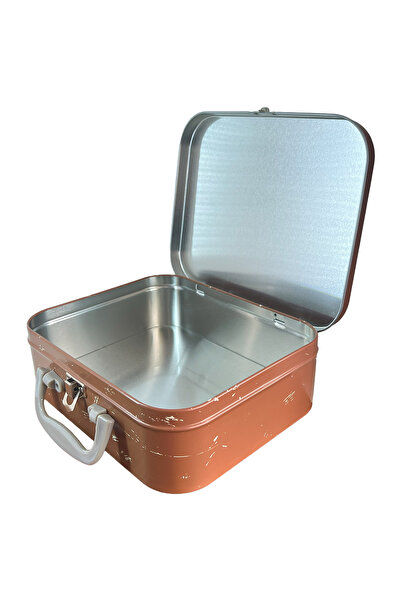 mystylee Retro Metal Box | Storage Box with Handle, Vintage Design, 20.5X17X6.5 cm