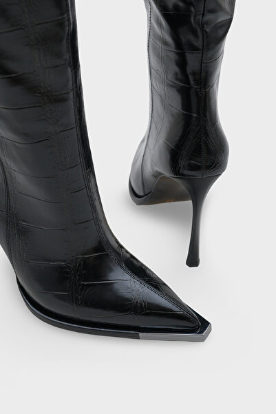 LOJO Dámské boty na podpatku s krokodýlím vzorem Valaora Black