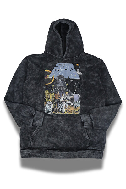 Fuddy Moda Unisex Star Wars Baskılı Kapüşonlu Yıkamalı Sweatshirt, Oversize Y...