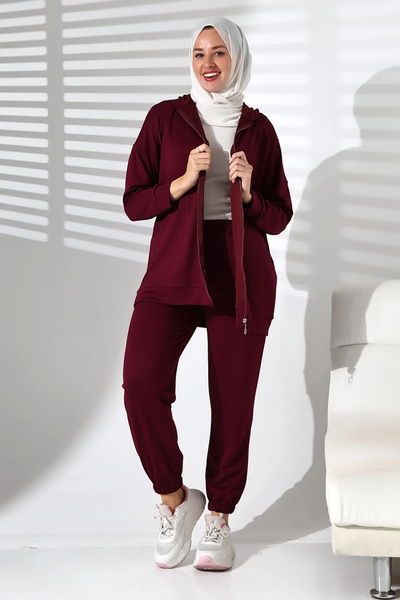 Mihran Butik Women's Seasonal Bottom and Top Comfortable Plum Sports Hijab Set