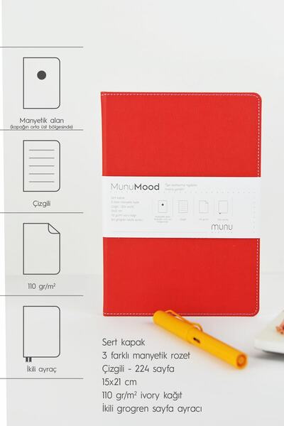Munu Note Munumood Motivation - 224 Pages A5 Lined 110 Gr. Hard Cover Notebook + 3-Piece Badge Set