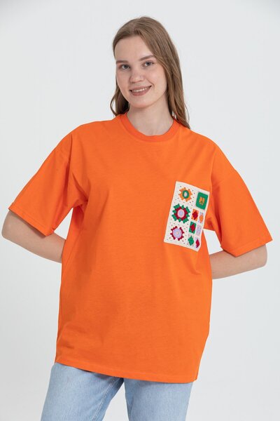 Rocqerx R-5731 Μπλουζάκι Oversize Crew Neck με Δαντέλα με λεπτομέρειες