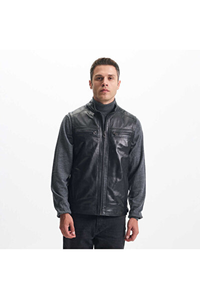 Tergan Siyah Hakiki Deri Erkek Hakiki Deri Yelek - E24KDY310592-Q3H