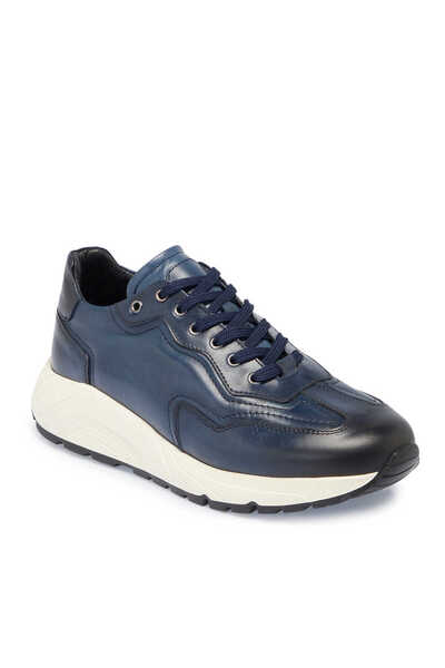 Tergan Lacivert Hakiki Deri Erkek Sneaker - E24S1AY56975-D2R