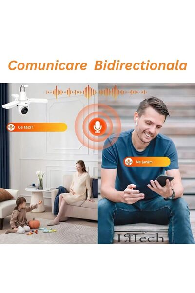 LITECH Wi-Fi PTZ surveillance camera with E27 bulb 3 MP, 3 LED arms,