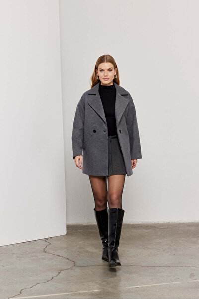 SevdeUgur Women's Anthracite Oversize Lined Cashew Coat / Sevde Ugur