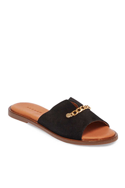 Tergan Siyah Hakiki Süet Deri Kadın Terlik - K24Y1TR67429-A01