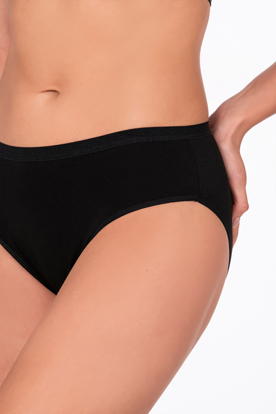 Kompedan Women's Cotton Stretch Fabric Single Jersey High Waist Bato Panties |   Black 6121