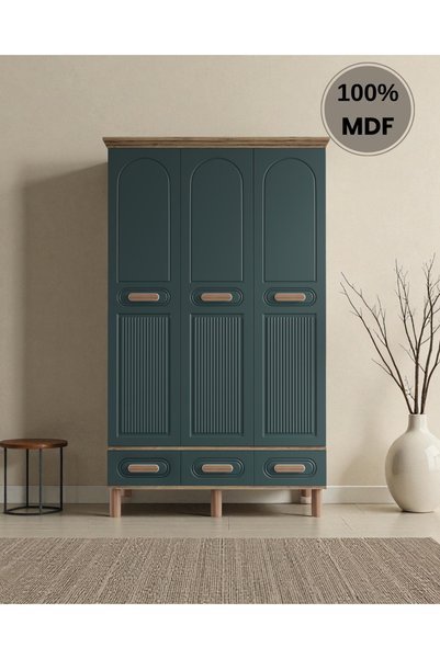 Home Comiet Perry 3 Kapaklı MDF Çekmeceli Haki Gardırop