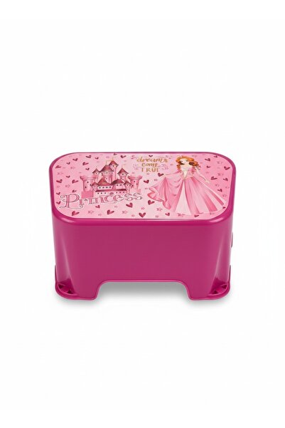 Tuffex Pembe Çocuk Basamağı – Princess Desenli, Kaymaz Ayaklı, Dayanıklı Plastik Adım Taburesi