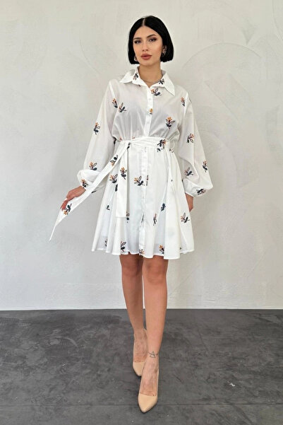 BY BASAK collection Rochie din batista Brode mustar