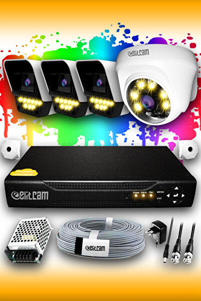 Elitcam 4 Kameralı Süper 1 İç Kamera Set HDD'siz 5 MP 2K Renkli Gece Görüşlü ...