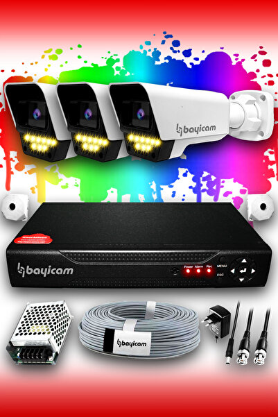 Bayicam 3 Kameralı Süper 3 Dış Kamera Set HDD'siz 5 MP 2K Renkli Gece Görüşlü...