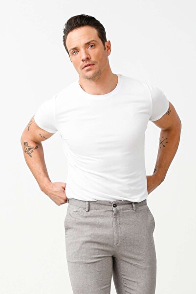 İgs White Standard Fit Slim Fit Crew Neck Plain Short Sleeve 100% Cotton T-Shirt