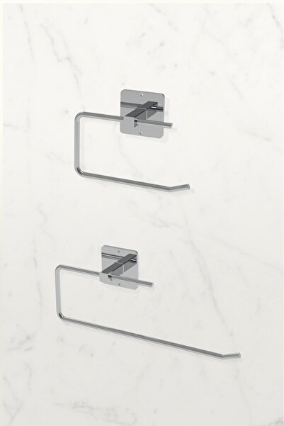 KARTEYA Yapışkanlı Gümüş Wc Kağıtlık ve Rulo Havluluk Banyo Mutfak 2'li Set
