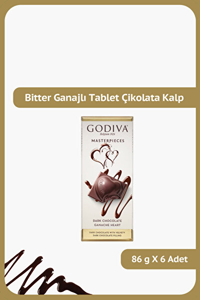 Godiva MASTERPIECES Bitter Ganajlı Bitter Tablet Kalp Çikolata - 86 gram - 6 ...