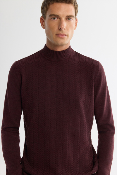 Avva Men's Burgundy Half Turtleneck Textured Basic Sweater E005108