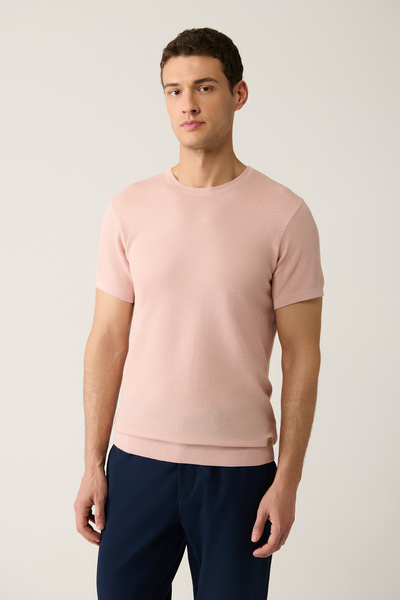 Avva Men's Powder Crew Neck Textured Knitwear T-Shirt E005027