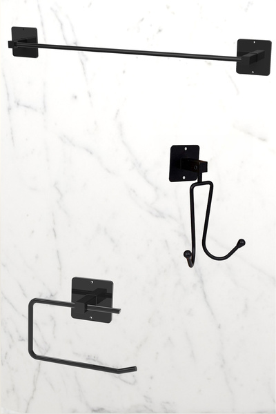 KARTEYA Yapışkanlı Siyah 2 Kancalı Askılık Uzun Havlu Askısı Wc Tuvalet Kağıt...