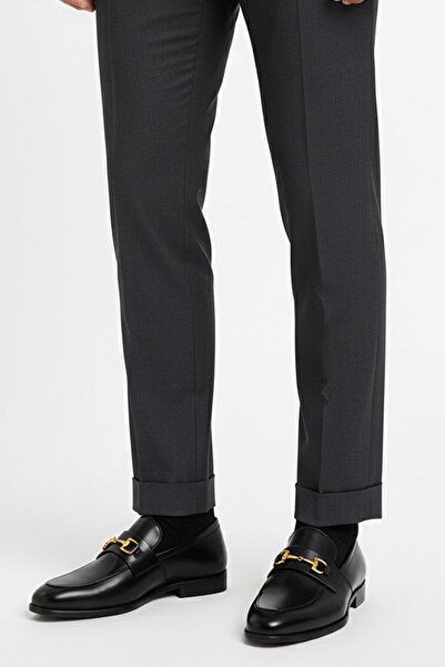 Deriderim Μαύρα ανδρικά παπούτσια από γνήσιο δέρμα Loafer με χρυσή αγκράφα