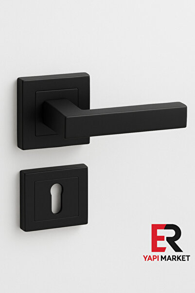 ERYAPIMARKET Kare Rozetli Lama Siyah Oda Kapı Kolu ( 1 TAKIM )