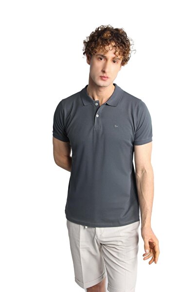 İgs Men's Dark Gray Polo Neck Modernfit T-Shirt - Slim Fit