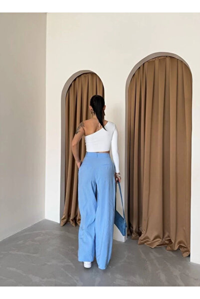 Moda Ebrar Casual Pants with Pleats and Pocket Covers - Blue