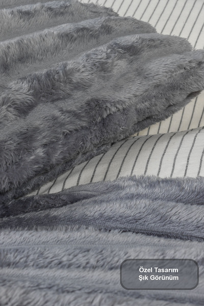 Elart Mateo Battaniye Seti Çift Kişilik Wellsoft 3 Parça (230x250 cm) Antrasit