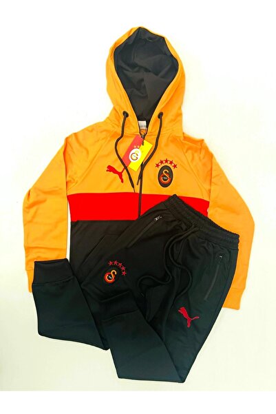 kısmet sepeti Kapüşonlu Rüzgar Geçirmez Kumaş Içi Ince Pamuk Kaplı Sarı Kırmızı Nakış Işlemeli Çocuk Eşofman Takım