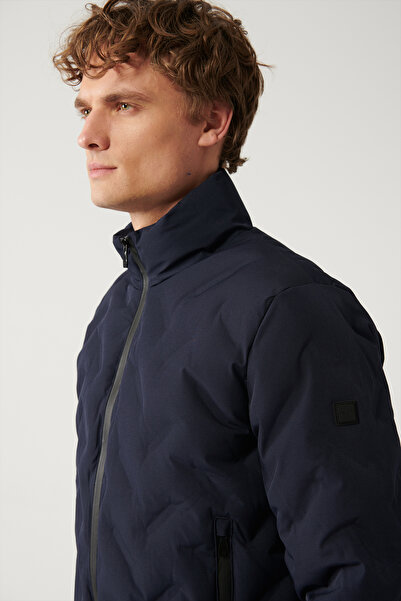 Avva Men's Navy Blue Comfort Fit Puffer Stand Collar Water Repellent Windproof Lightweight Coat E006036