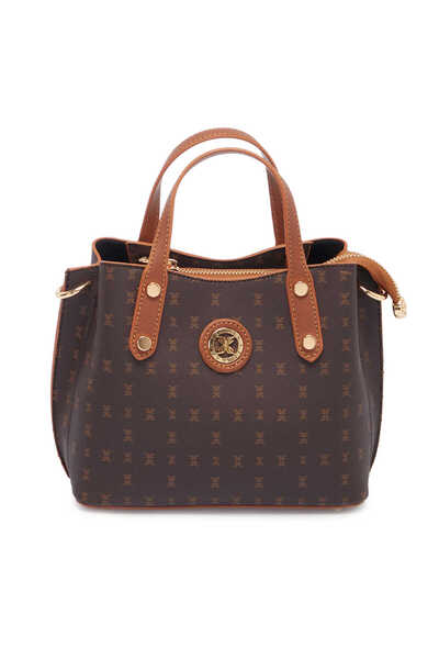 Tergan Kahve Print Kadın Omuz Çantası - S1WPR0000806-T4J