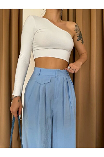 Moda Ebrar Casual Pants with Pleats and Pocket Covers - Blue