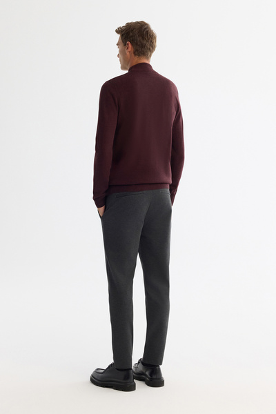 Avva Men's Burgundy Half Turtleneck Textured Basic Sweater E005108