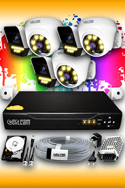 Elitcam 6 Kameralı Süper 3 İç Kamera Set 320 GB 5 MP 2K Renkli Gece Görüşlü G...