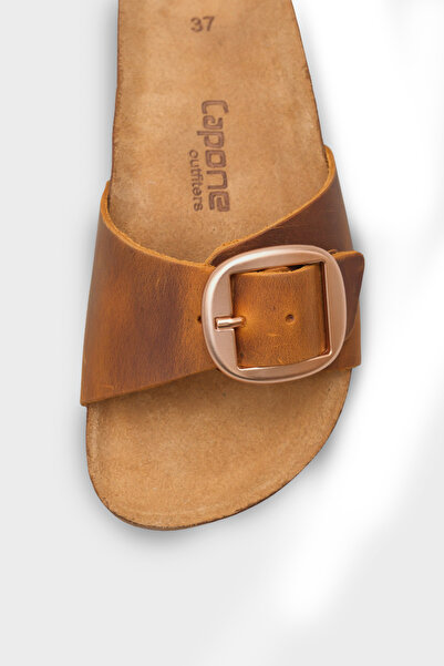 Capone Outfitters Lee Large Buckle Anatomical Cork Sole Leather Slippers