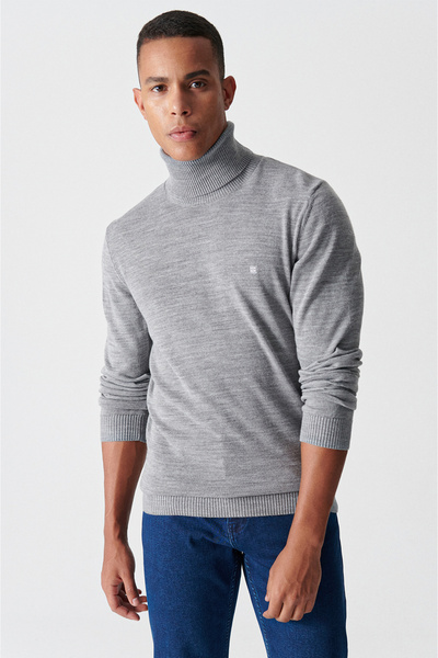 Avva Grauer Herren-Strickpullover mit Rollkragenpullover E 005002