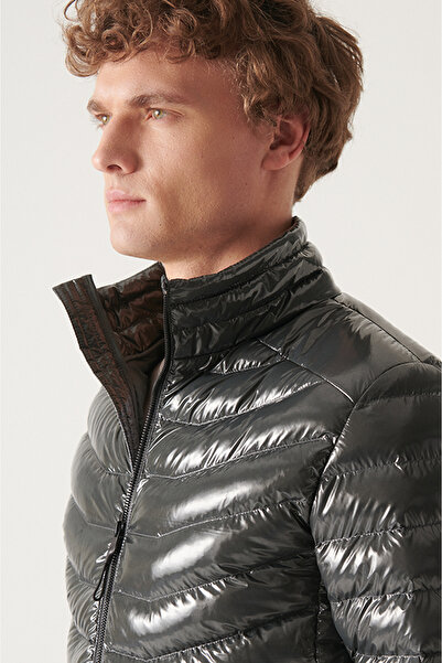Avva Men's Anthracite Goose down Water Repellent Windproof Shiny Puffer Comfort Fit Jacket E006015