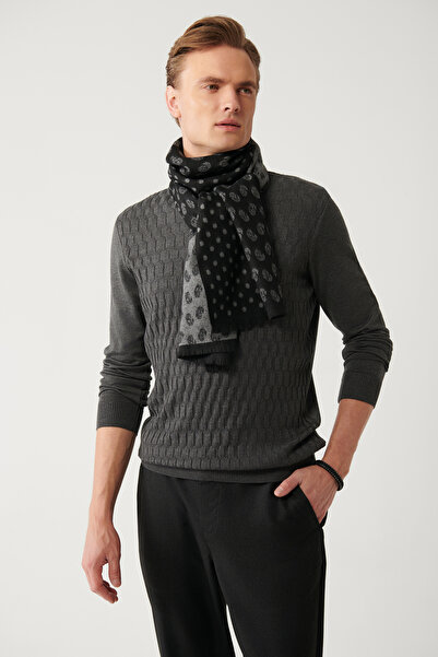 Avva Dunkelgrauer Herren-Strickpullover aus Baumwolle mit Rollkragenpullover E 005106