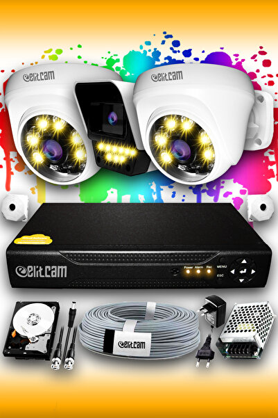 Elitcam 3 Kameralı Süper 2 İç Kamera Set 500 GB 5 MP 2K Renkli Gece Görüşlü G...