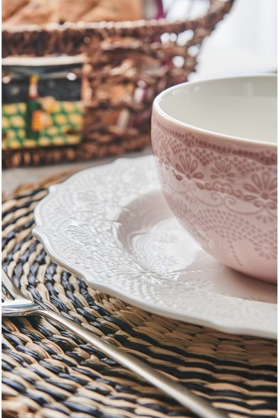 KANCAEV Kase, Porselen DANTEL KOLEKSİYON ÇORBA KASESİ, 14CM. PEMBE