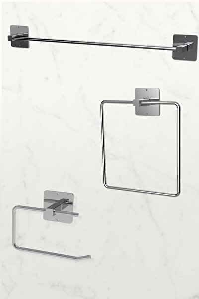 KARTEYA Yapışkanlı Gümüş Uzun Havluluk Wc Kağıtlık ve Kare Havluluk Banyo Mut...