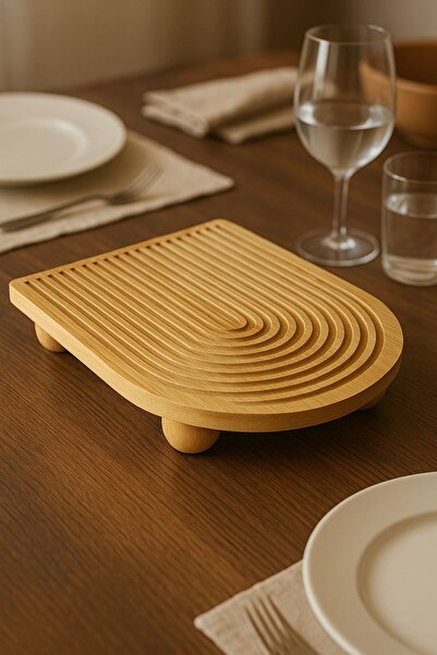 ERKUGO Bamboo Decorative Top Pedestal Presentation Plate, Serving Plate, (23 X 33 cm)